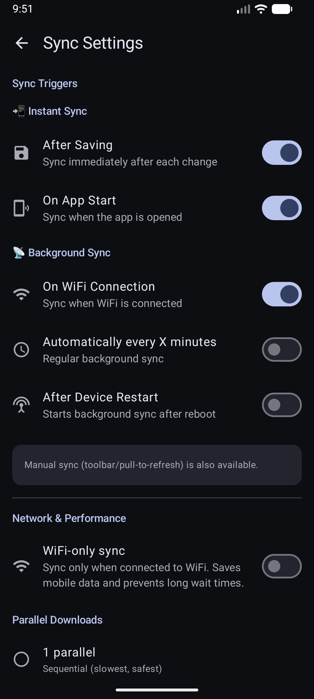 Sync settings